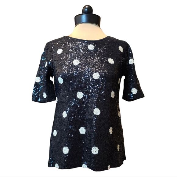 J. Crew Tops - J. Crew Sequin Polka Dot Black and White Top XS